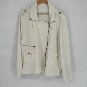 Calvin Klein Off-White Asymmetrical Moto Jacket Sz 24W Quiet Luxury Minimalist